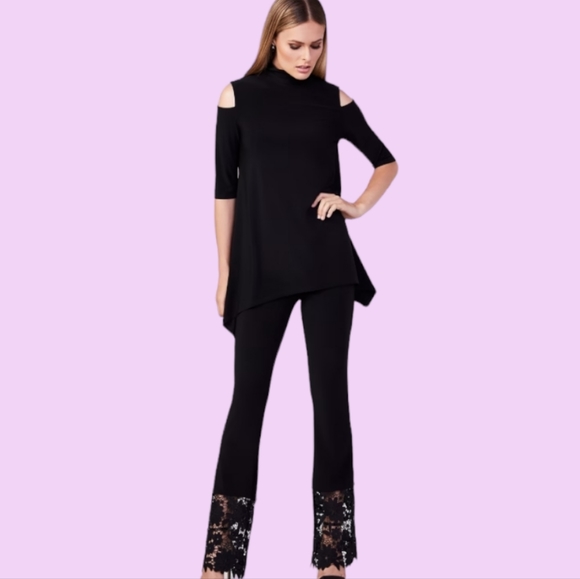 Joseph Ribkoff Lace Trim Flared Pants Black Size 6 - Picture 2 of 10